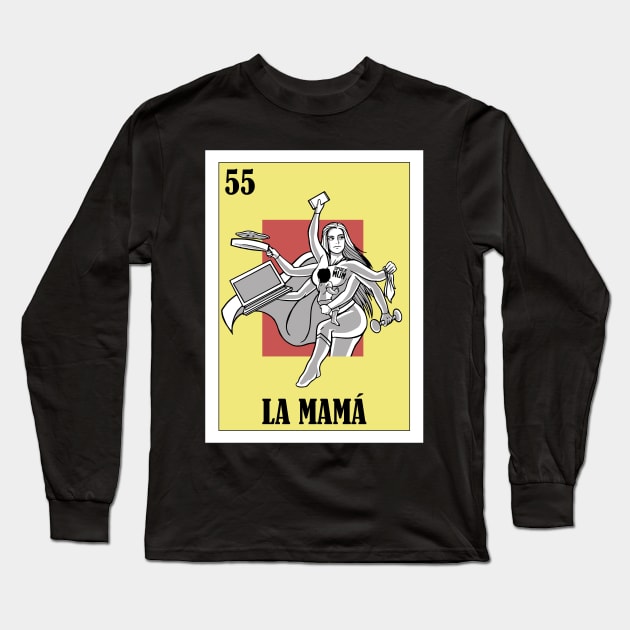 Loteria Mexicana Art - Spanish Hispanic Mom Lottery Design - Mexican Bingo La Mama Long Sleeve T-Shirt by HispanicStore